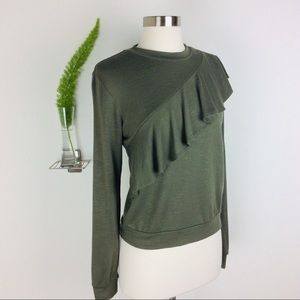 Mossimo Green Long Sleeve Ruffled Top (S)